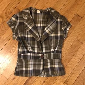 vintage flared deep cut plaid shirt!!